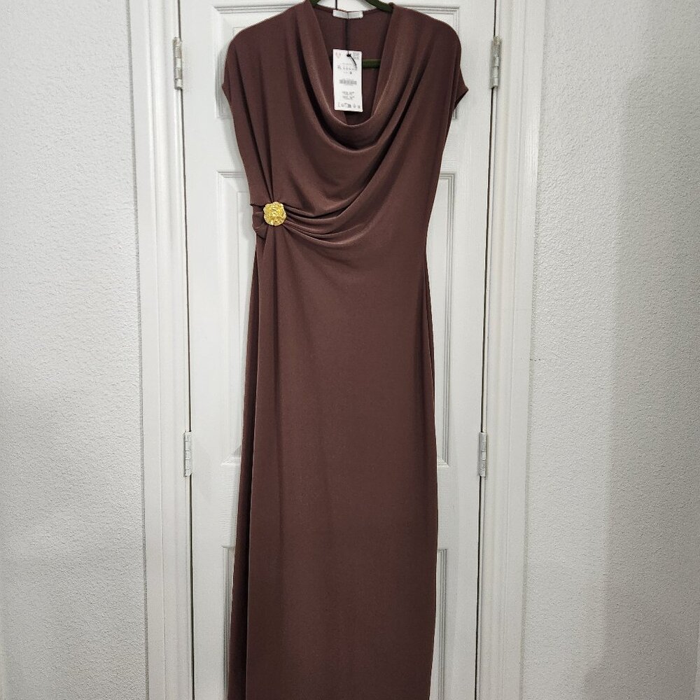 Zara Chocolate Brown Draped Maxi Dress in XL - Picture 2 of 3